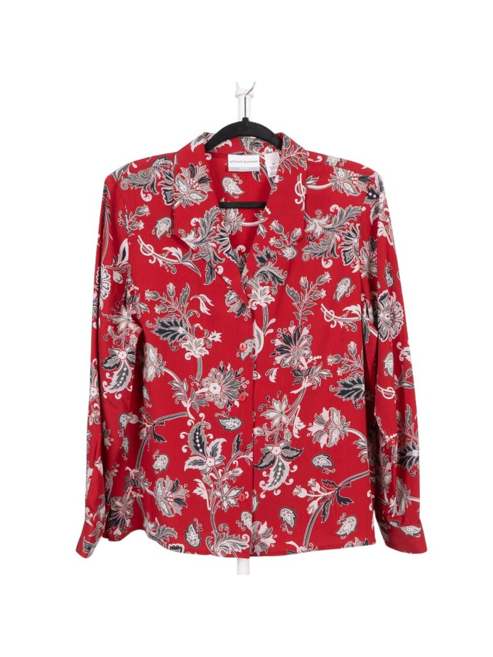 Floral Button Up Shirt 16P Petite 16 Womens Red Floral Long Sleeve VNeck